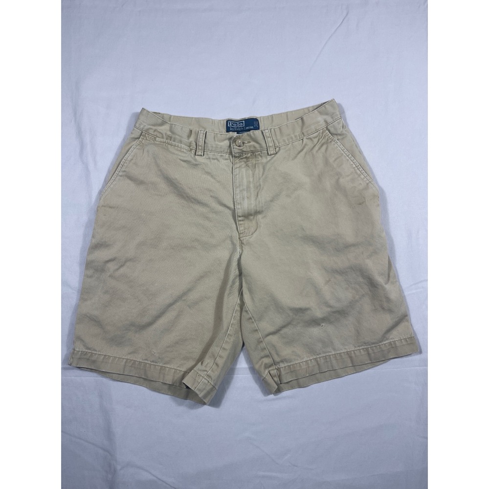 Polo Ralph Lauren Prospect Shorts Men 32 Tan Khaki Cotton Twill Chino Flat Front